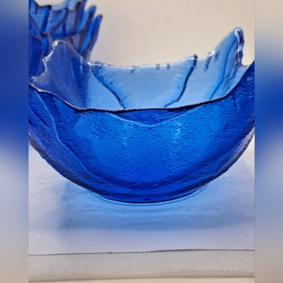 3 Vintage BLUE Viking Glass Spiked Corners Square Bowl. - Picture 3 of 8